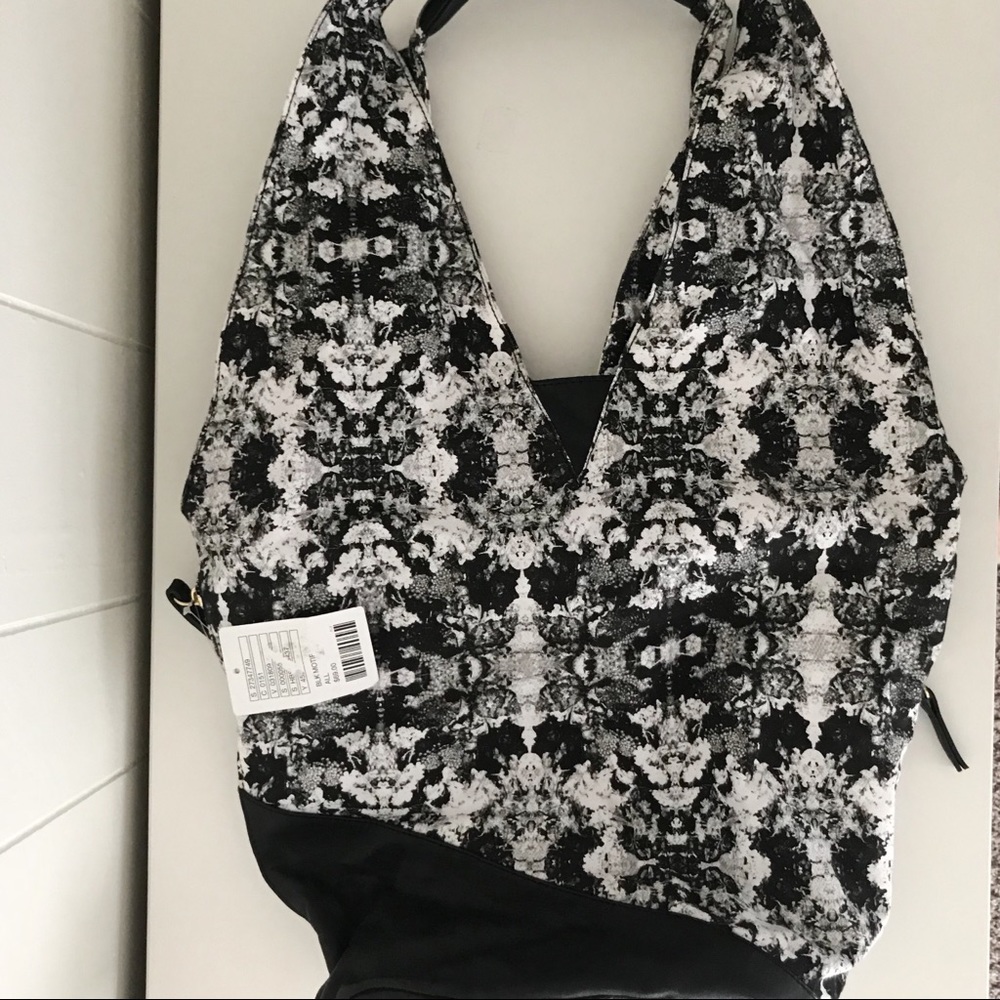 NEW Large Floral Purse Cotton with Black Leather